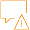 orange public safety icon depicted as an error message over a comment cloud
