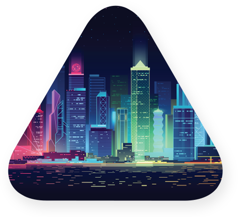 triangle shaped illustration of illuminated nighttime city skyline