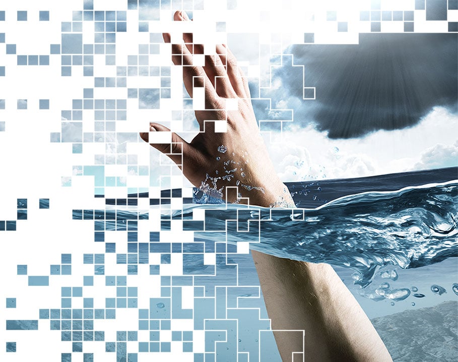 hand reaching out of water drowning in data