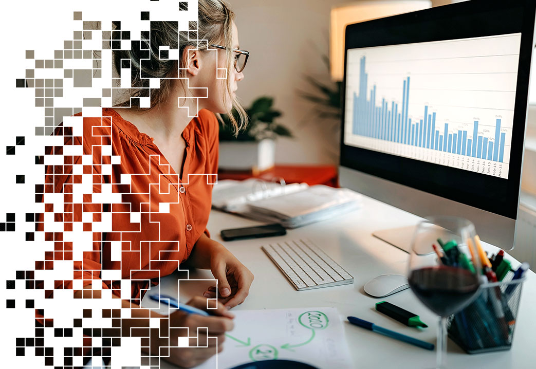 woman looking at data analytics