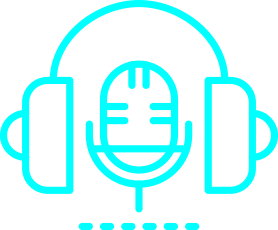 Podcast icon represented with headphones around a microphone