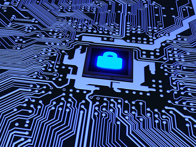 Close up of a processor with an image of a lock
