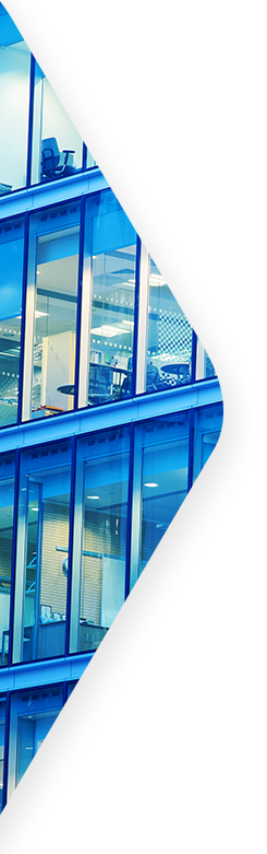 Side triangle with blue glass office windows