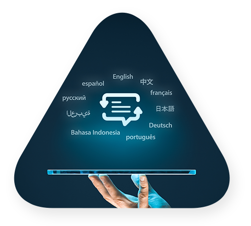 Triangle with a phone projecting languages above it