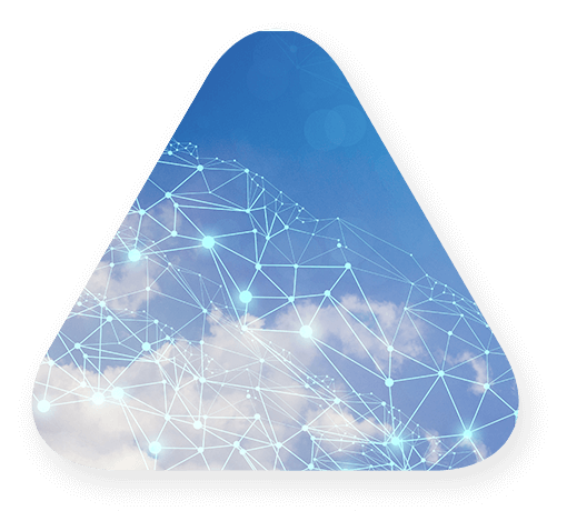 clear blue sky with fluffy white clouds and digital cloud connections as an overlay