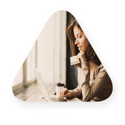 young woman online shopping card in hand