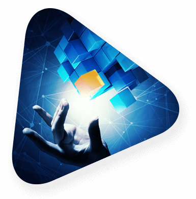 Hand reaching to pull a yellow block from a set of blue blocks representing legacy applications