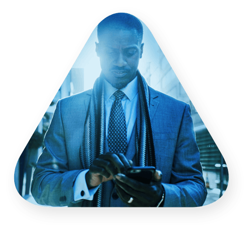 triangle shows a businessman looking down at his cellphone