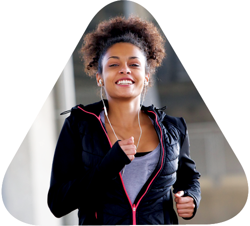young african american woman in athletic gear running.