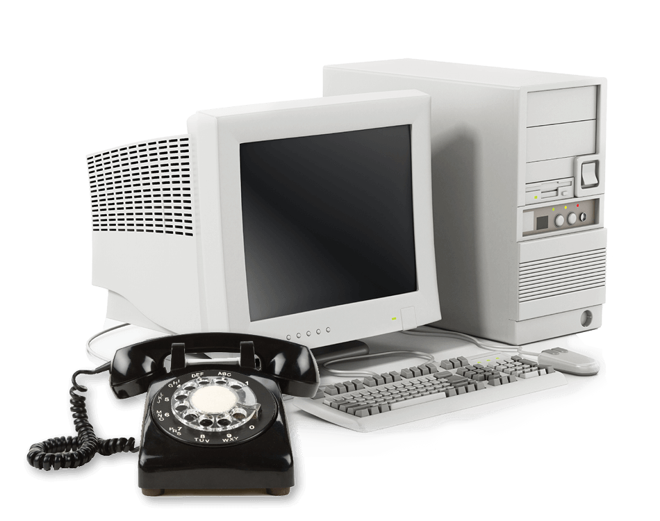 Desktop computer, CRT monitor, and phone similar to ones used by TEKsystems recruiters in the 1990s